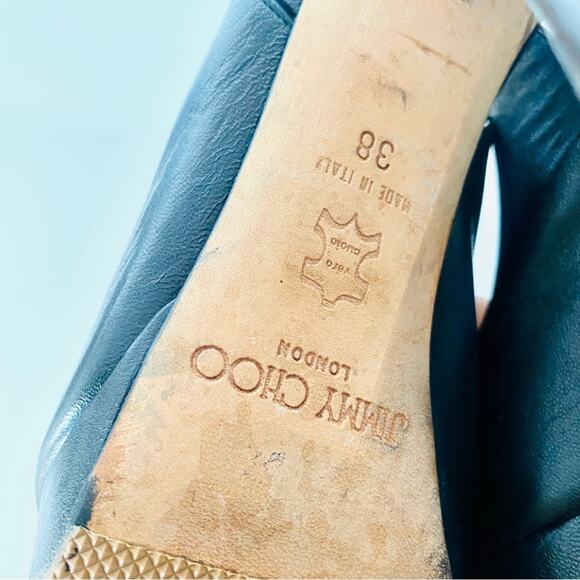 JIMMY CHOO Classic Black Leather Open Peep Toe Heeled Slingback Sandals Shoes 38 - Picture 7 of 16